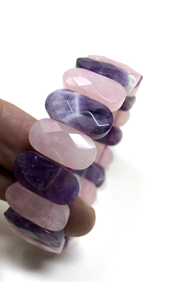 Shreyshti Oval Faceted Beads Bracelet Amethyst and Rose Quartz beads - Image 2